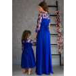 Синие платья мама и дочка с рукавом